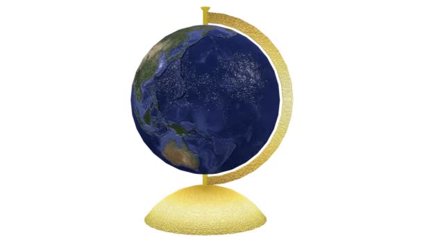 Een Globe Draaien Rond Geïsoleerd Witte Render — Stockvideo