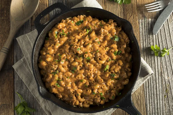 Homemade Hamburger Macaroni and Cheese — Stock Photo, Image