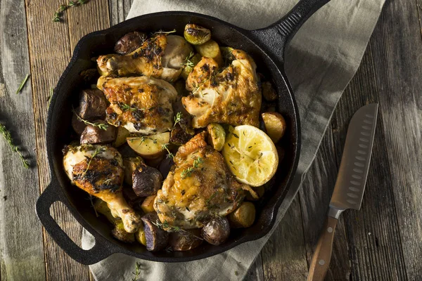 Pollo al forno fatto in casa in una padella — Foto Stock