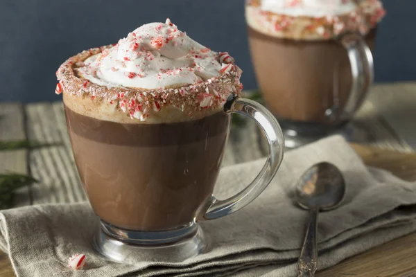 Zelfgemaakte pepermunt warme chocolademelk — Stockfoto