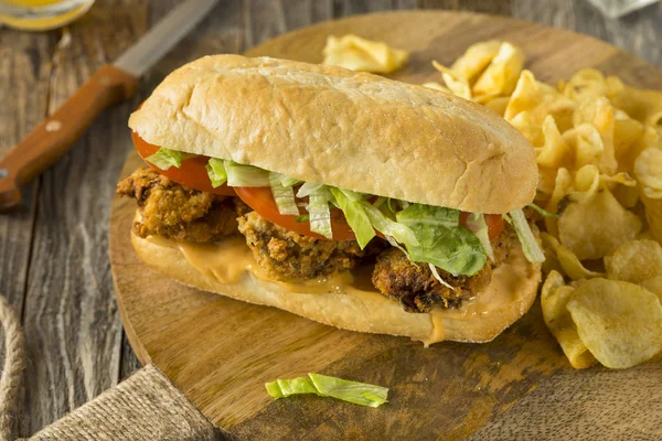 Homemade Fried Oyster Po Boy Sandwich — Stock Photo, Image