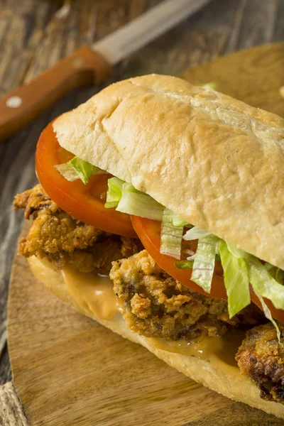 Homemade Fried Oyster Po Boy Sandwich — Stock Photo, Image