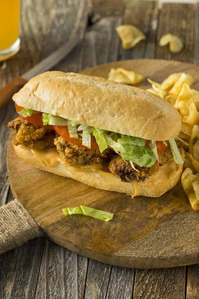 Homemade Fried Oyster Po Boy Sandwich — Stock Photo, Image