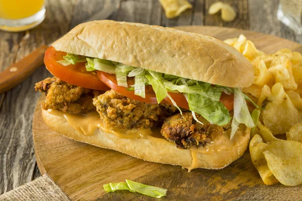 Homemade Fried Oyster Po Boy Sandwich — Stock Photo, Image