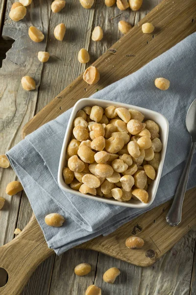Жареные орехи макадамии с морской солью — стоковое фото