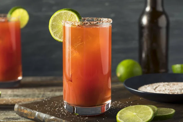 Homemade Michelada with Beer and Tomato Juice — Stock Photo, Image