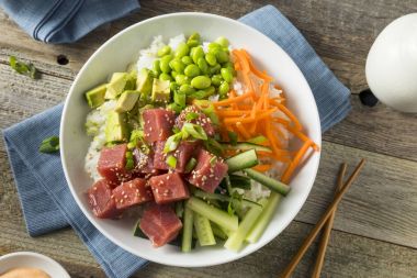 Ham organik Ahi Tuna Poke kase