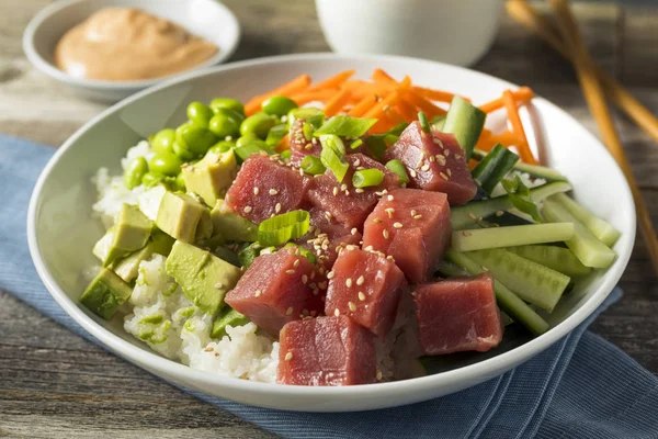 Raw Organic Ahi Tuna Poke Bowl — Stock Photo, Image