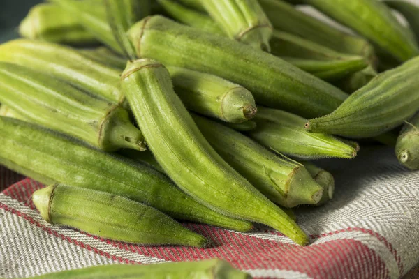 Colheita de Okra orgânica verde crua — Fotografia de Stock