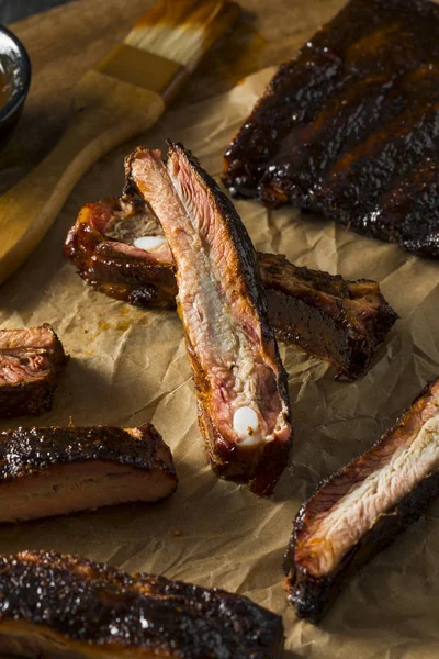 Homemade Smoked Barbecue St. Louis Style Pork Ribs — Stock Photo, Image