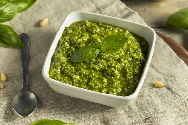 Homemade Italian Green Basil Pesto Sauce — Stock Photo, Image