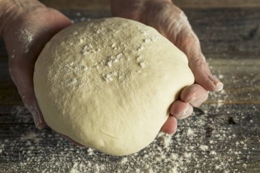 El yapımı organik ekmek hamur bir kadının elinde