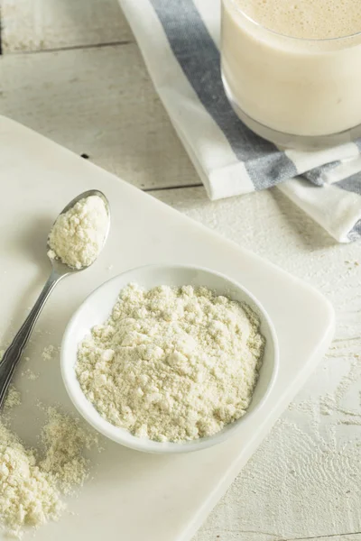Pulbere organică de proteine de vanilie albă — Fotografie, imagine de stoc
