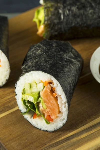 Raw Homemade Salmon Sushi Burrito — Stock Photo, Image