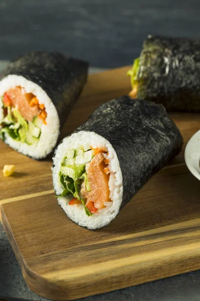 Raw Homemade Salmon Sushi Burrito — Stock Photo, Image