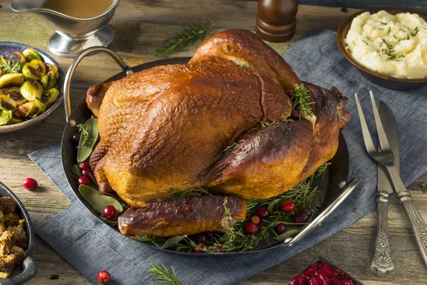 Organic Homemade Smoked Turkey Dinner untuk Thanksgiving — Stok Foto