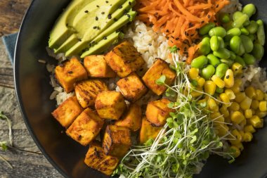 Sağlıklı organik Tofu ve Buda tabağı