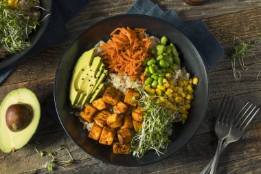 Sağlıklı organik Tofu ve Buda tabağı