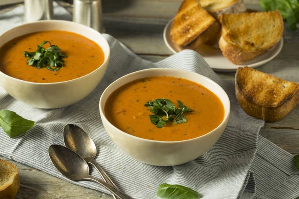 Huisgemaakte basilicum-Bisque tomatensoep — Stockfoto