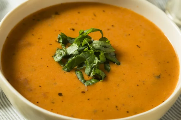 Ev yapımı domates fesleğen çorbası çorba — Stok fotoğraf