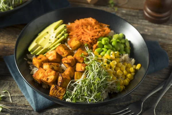 Gesunde Bio-Tofu und Reis-Buddha-Schale — Stockfoto