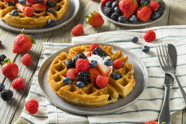 Sweet Homemade Berry Belgian Waffle — Stock Photo, Image