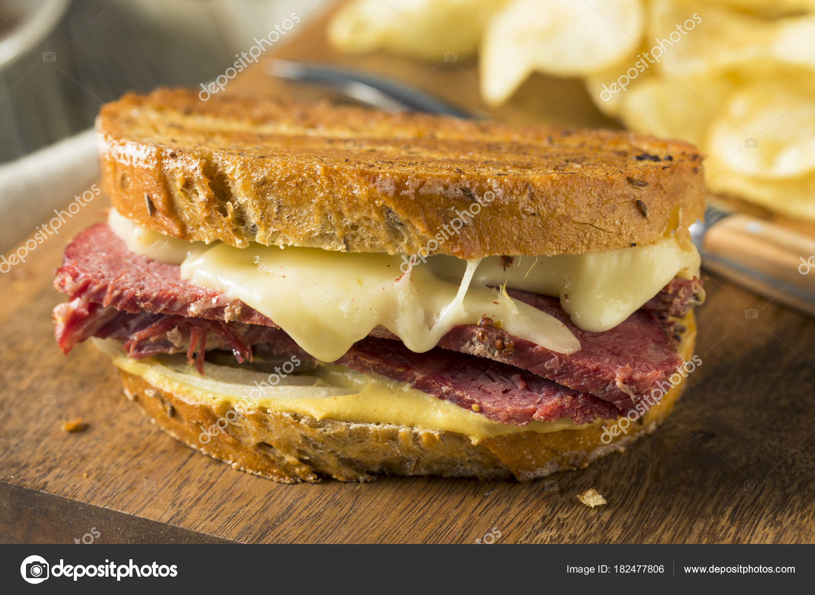 Savory Homemade Corned Beef Reuben Sandwich Stock Photo by ©bhofack2
