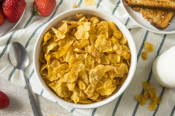 Healthy Corn Flakes with Milk for Breakfast — Stock Photo, Image