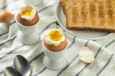 Ev yapımı yumuşak haşlanmış yumurta bir fincan