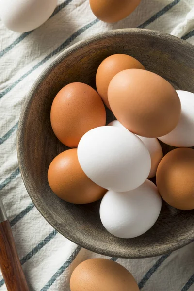 Kafes ücretsiz organik beyaz ve kahverengi yumurta — Stok fotoğraf