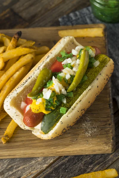 Hot Dog in stile Chicago fatto in casa con senape — Foto Stock