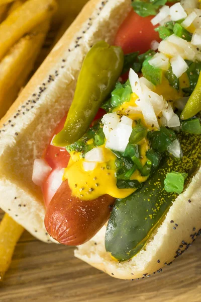 Domowe Chicago Style Hot Dog z musztardą — Zdjęcie stockowe