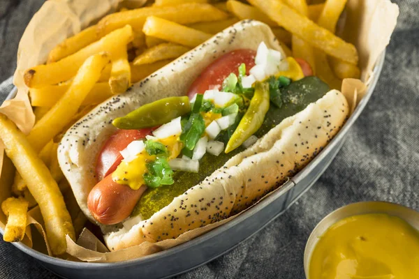 Hot Dog in stile Chicago fatto in casa con senape — Foto Stock