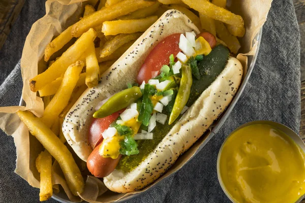 Στυλ σπιτικό Chicago Hot Dog με μουστάρδα — Φωτογραφία Αρχείου
