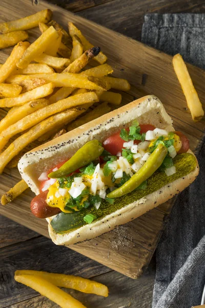 Zelfgemaakte Chicago stijl hotdog met mosterd — Stockfoto