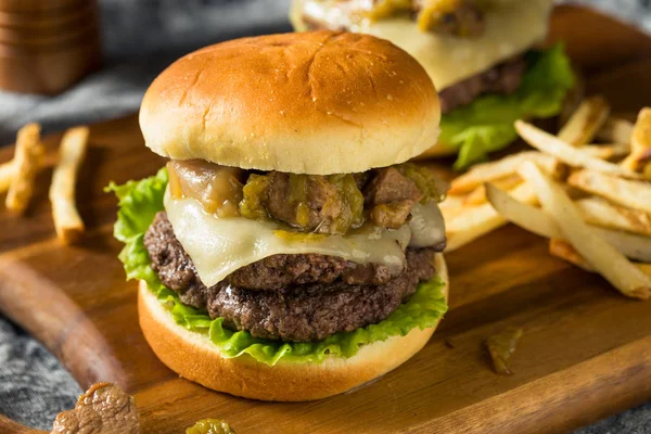 Domácí vepřové maso Colorado Green Chili Hamburger — Stock fotografie