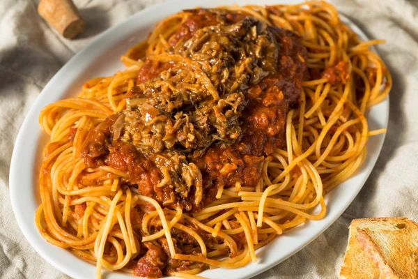 Hemlagad Pulled Pork Barbecue Spaghetti — Stockfoto