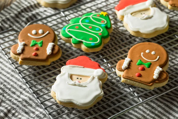 Zelfgemaakte gedecoreerde kerstsuikerkoekjes — Stockfoto