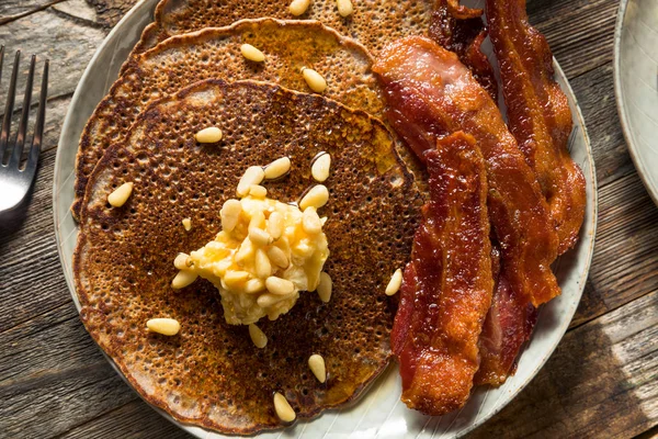 Homemade Bluecorn Pancakes with Butter — Stock Photo, Image