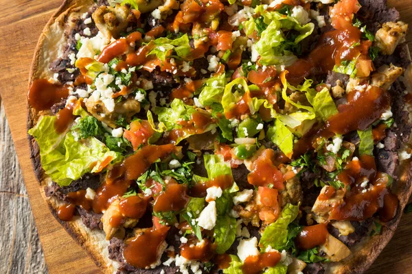 Homemade Big Tostada Chicken Lettuce Tomato — Stock Photo, Image