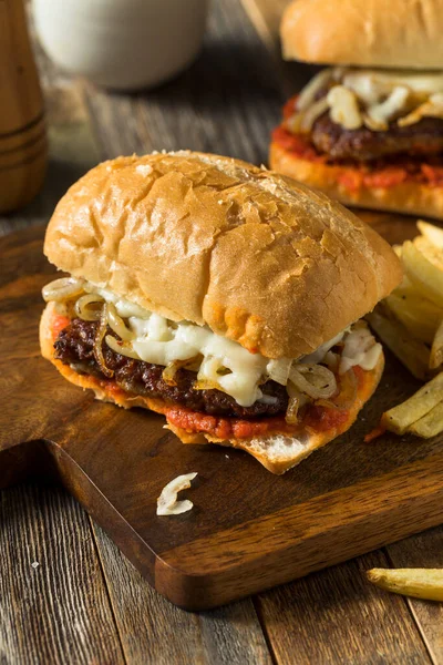 Homemade Italian Cudighi Sausage Sandwich Mozzarella Tomato Sauce — Stock Photo, Image