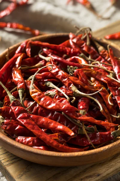 Raw Red Organic Chile Arbol Peppers Bowl — Stock Photo, Image