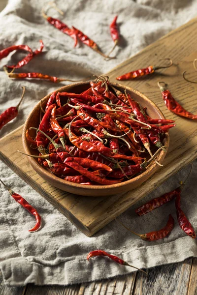 Raw Red Organic Chile Arbol Peppers Bowl — Stock Photo, Image
