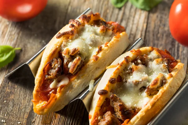 Homemade Cheesy Meat Pizza Taco Basil — Stock Photo, Image