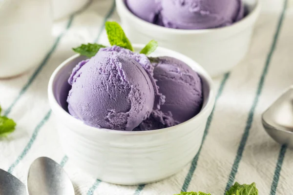 自制紫色日本Ube冰淇淋在碗中 — 图库照片