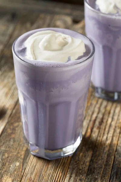 Homemade Japanese Purple Ube Milkshake Whipped Cream — стокове фото