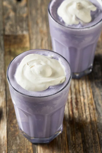 Homemade Japanese Purple Ube Milkshake Whipped Cream — стокове фото