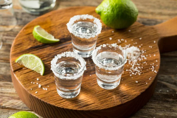 Alcoholic Tequila Shots Lime Salt — Stock Photo, Image
