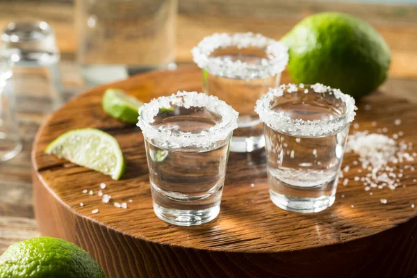 Disparos Tequila Alcohólico Con Cal Sal — Foto de Stock