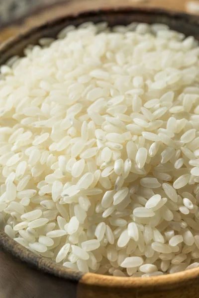 Сырой Органический Сухой Белый Рис Миске — стоковое фото